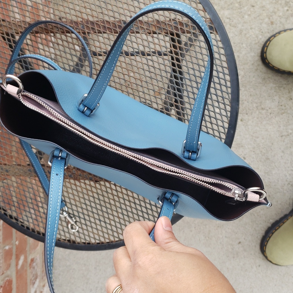 Coach Mollie Tote 25 Leather Satchel Convertible Bag Pacific Blue Designer - Picture 10 of 17
